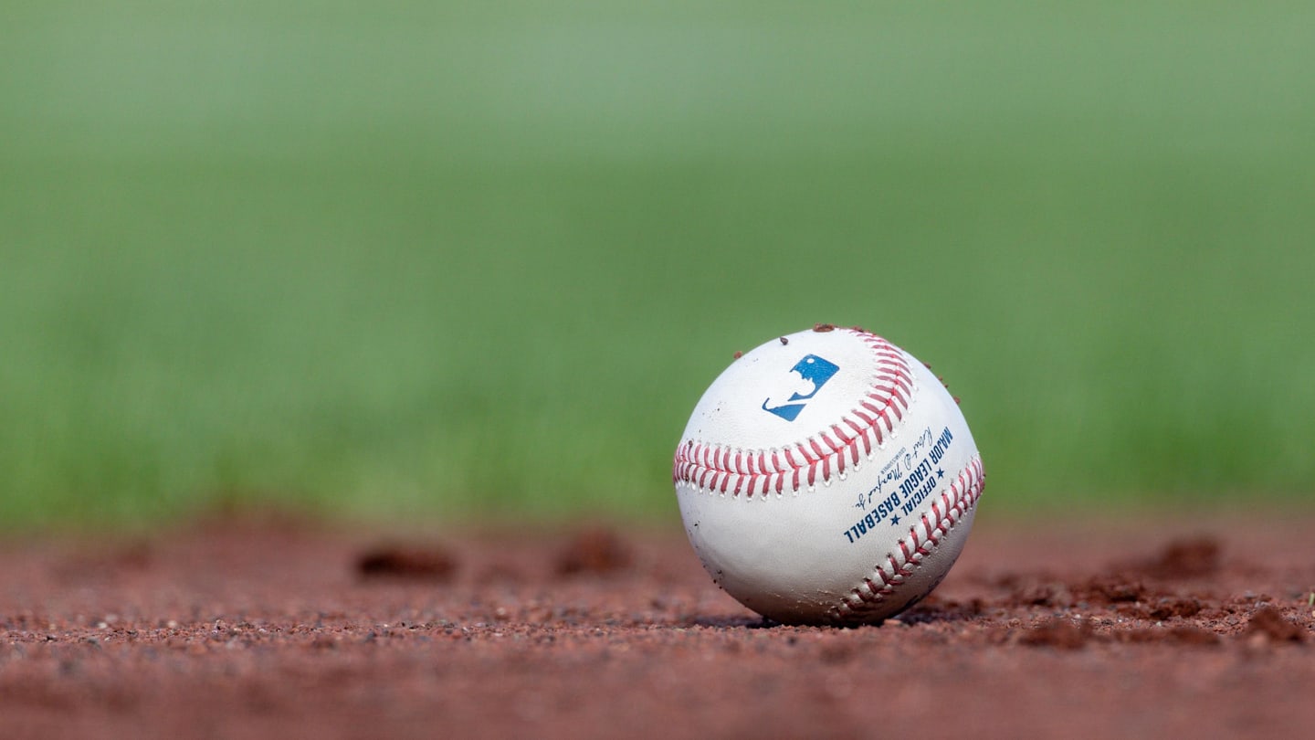 Jul 27, 2025; San Francisco, California, USA; A MLB baseball sits on the infield during the game between the San Francisco Giants and the New York Mets at Oracle Park. Mandatory Credit: Bob Kupbens-Imagn Images