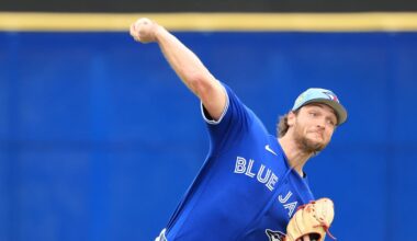 Feb 11, 2026; Dunedin, FL, USA;  Toronto Blue Jays pitcher Trey Yesavage (39) works out for spring training practice at Blue Jays Player Development Complex. Mandatory Credit: Kim Klement Neitzel-Imagn Images