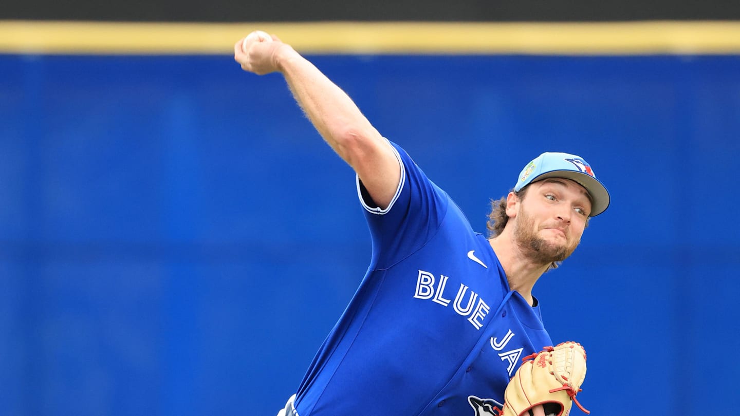 Feb 11, 2026; Dunedin, FL, USA;  Toronto Blue Jays pitcher Trey Yesavage (39) works out for spring training practice at Blue Jays Player Development Complex. Mandatory Credit: Kim Klement Neitzel-Imagn Images