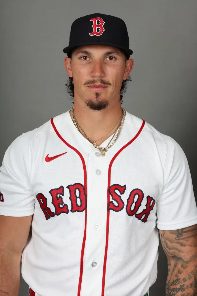 Jarren Duran poses for a photo at Boston Red Sox media day. Kim Klement Neitzel-Imagn Images