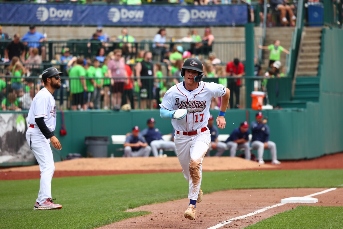 Dodgers prospect Mike Sirota of the Great Lakes Loons rounds third-base to home plate in this undated photo. (Great Lakes Loons)