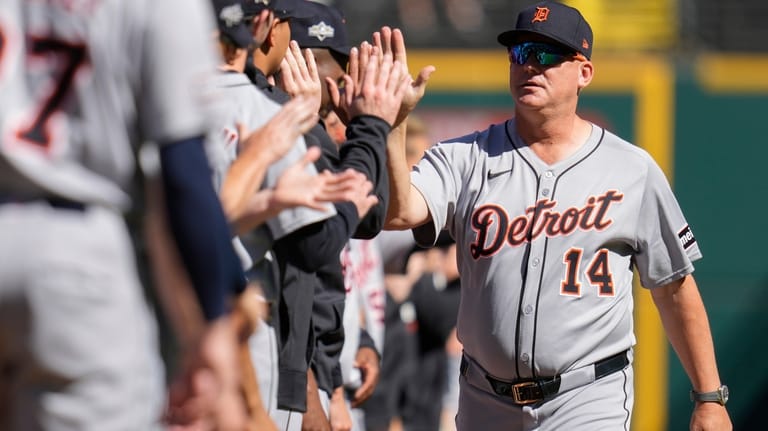 Detroit Tigers manager A.J. Hinch is introduced before Game 1...