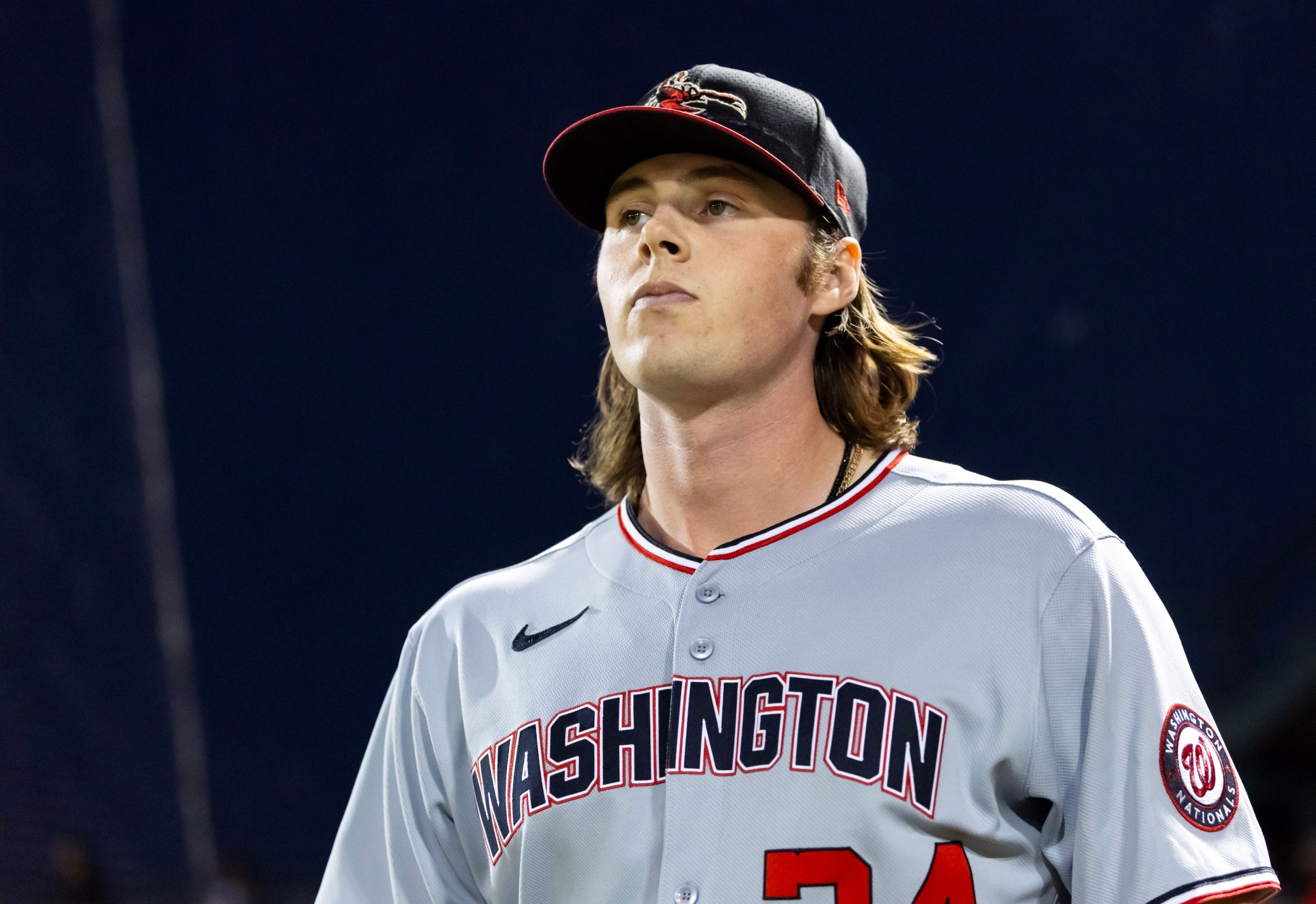 Nov 9, 2025; Mesa, AZ, USA; Washington Nationals pitcher Jake Bennett (24) during the Arizona Fall League Fall Stars Game at Sloan Park. Mandatory Credit: Mark J. Rebilas-Imagn Images