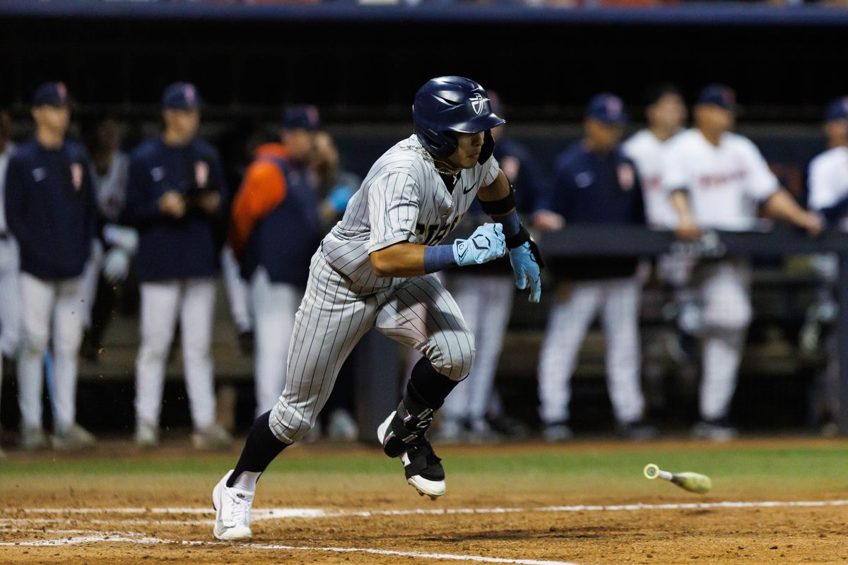 CBU Lancers infielder Chris Ramirez (1) runs to first base during an NCAA Baseball game against the CSUF Titans on February 13, 2026 in Fullerton, California.