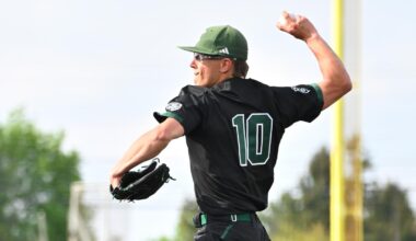 Michael Pfeiffer pitches at the 2025 MAC Baseball Tournament