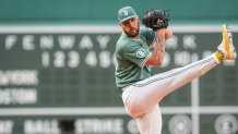 Jun 13, 2025; Boston, Massachusetts, USA; Boston Red Sox pitcher Garrett Crochet (35) throws a pitch against the New York Yankees in the first inning at Fenway Park. Mandatory Credit: David Butler II-Imagn Images