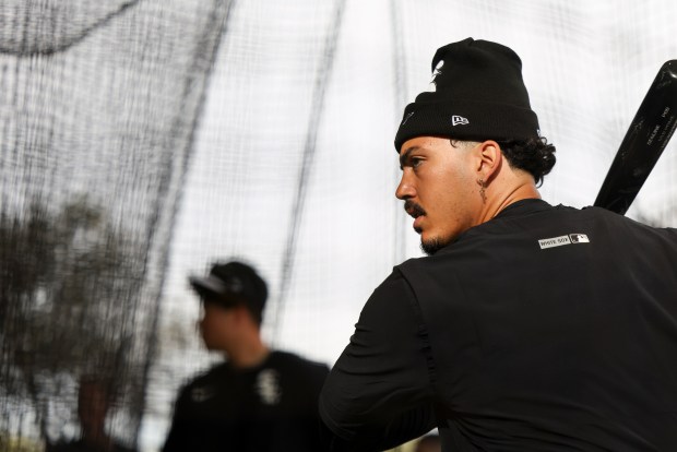 White Sox third baseman Miguel Vargas takes batting practice during spring training at Camelback Ranch on Monday, Feb. 16, 2026, in Glendale, Ariz. (Eileen T. Meslar/Chicago Tribune)