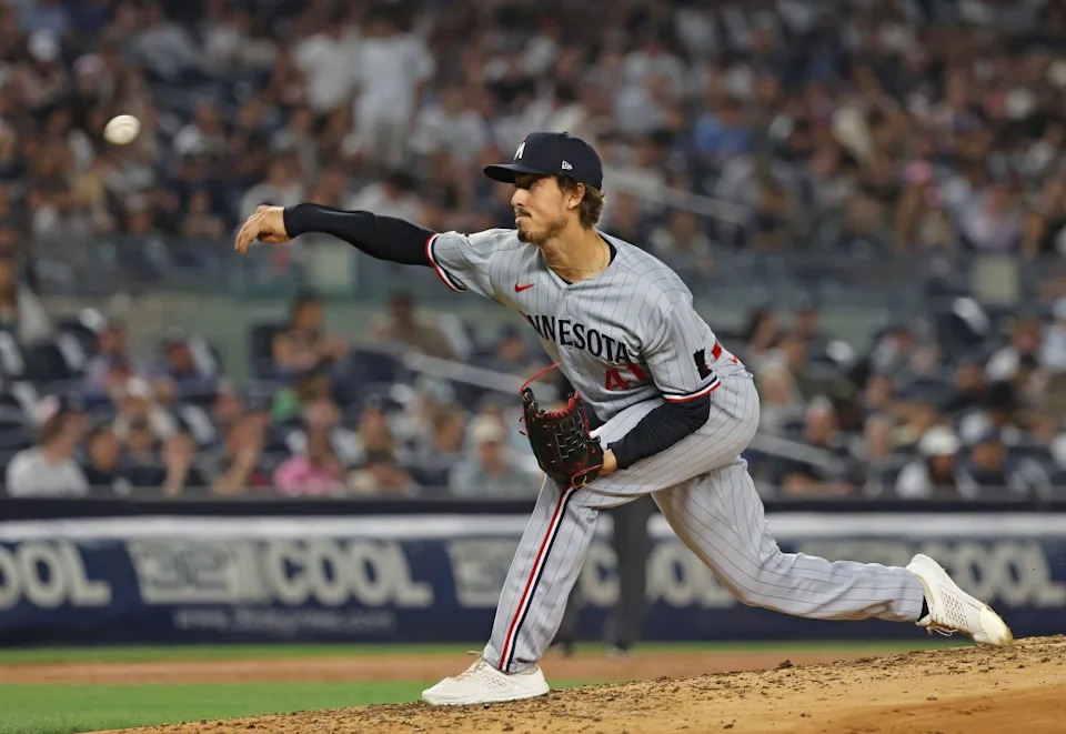 Minnesota Twins starting pitcher Joe Ryan throws pitch during a game last season. Charles Wenzelberg / New York Post