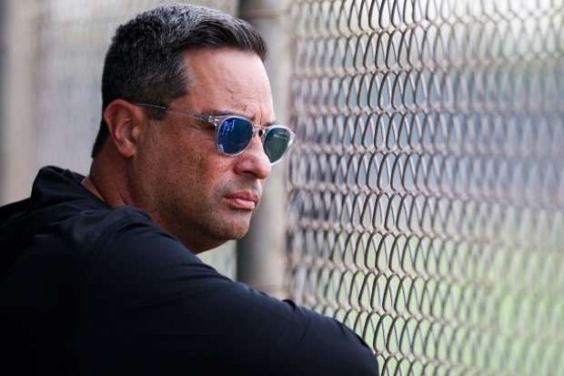 White Sox assistant general manager Carlos Rodriguez watches live batting practice during spring training at Camelback Ranch on Monday, Feb. 16, 2026, in Glendale, Ariz. (Eileen T. Meslar/Chicago Tribune)