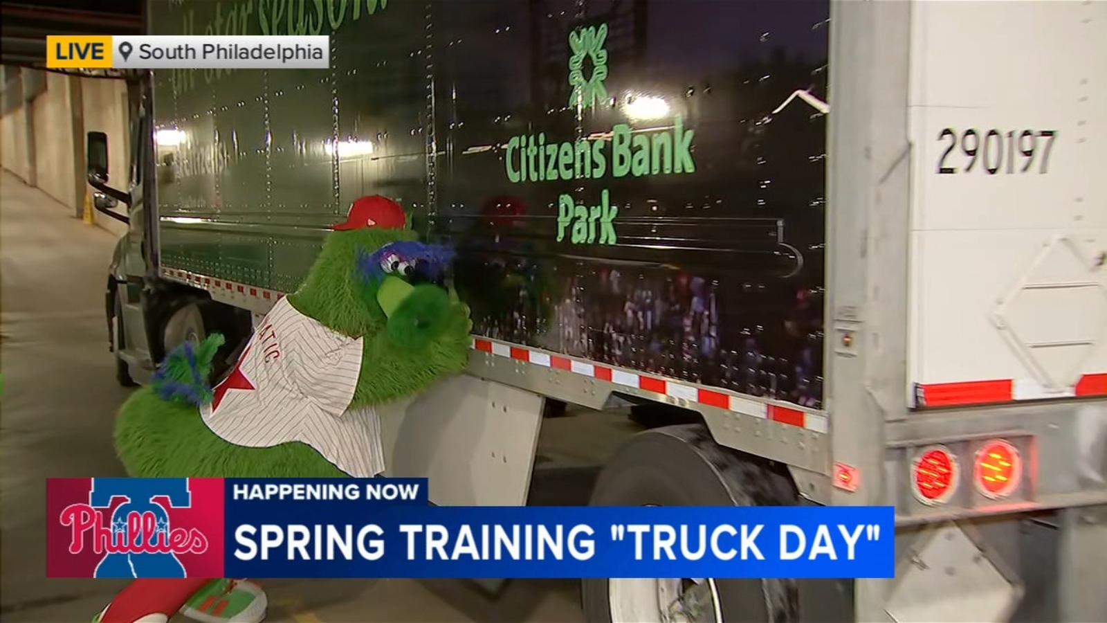 Philadelphia Phillies equipment truck heading south to Clearwater, Florida for Spring Training