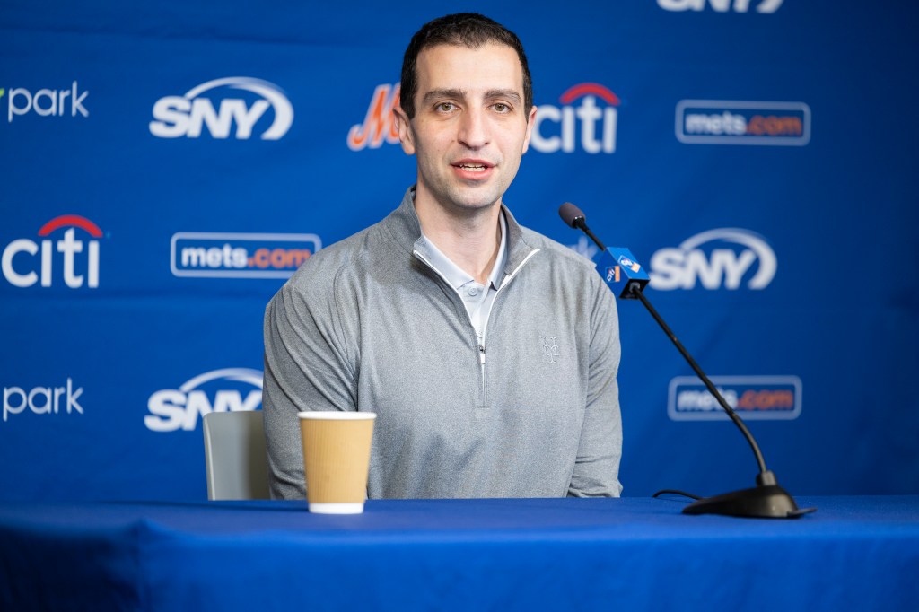 New York Mets General Manager Billy Eppler speaks at a press conference.