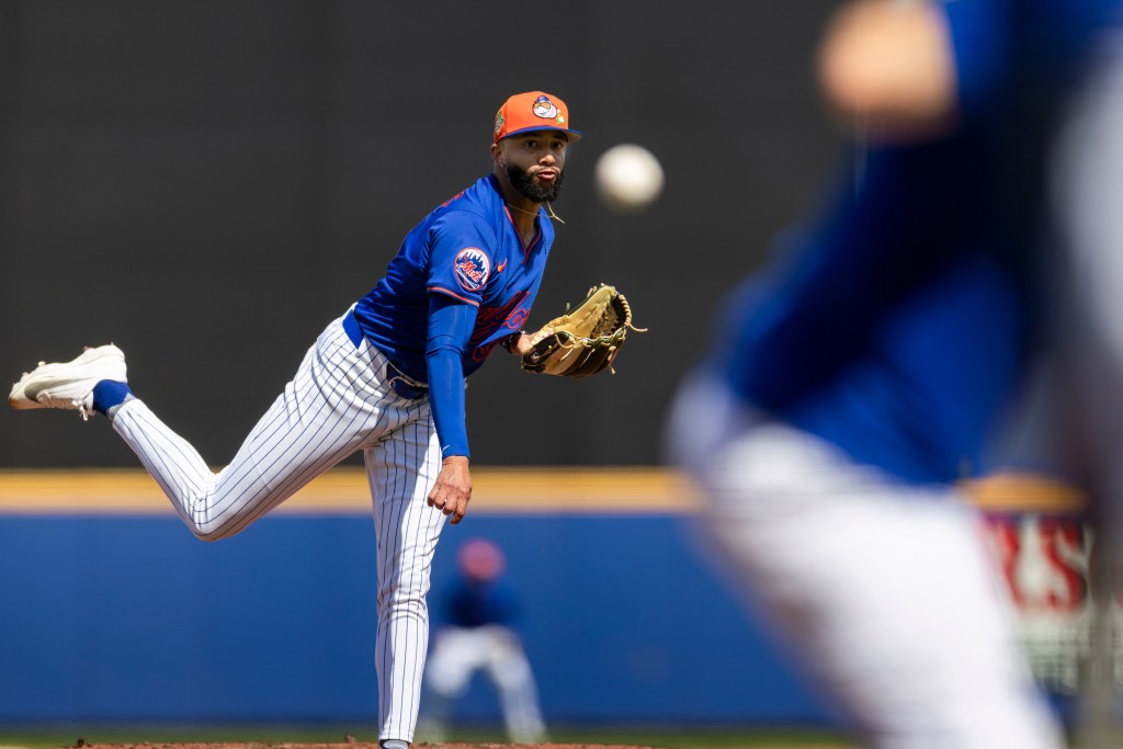 New York Mets Pitcher Devin Williams throws live batting practice during Spring Training at Clover Field, Saturday, Feb. 14, 2026