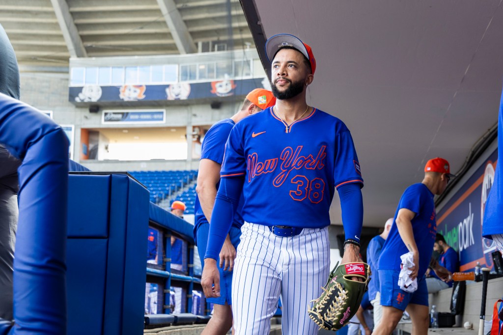 New York Mets Pitcher Devin Williams walks through the dugout during Spring Training at Clover Field, Saturday, Feb. 14, 2026, in Port St. Lucie, FL. 