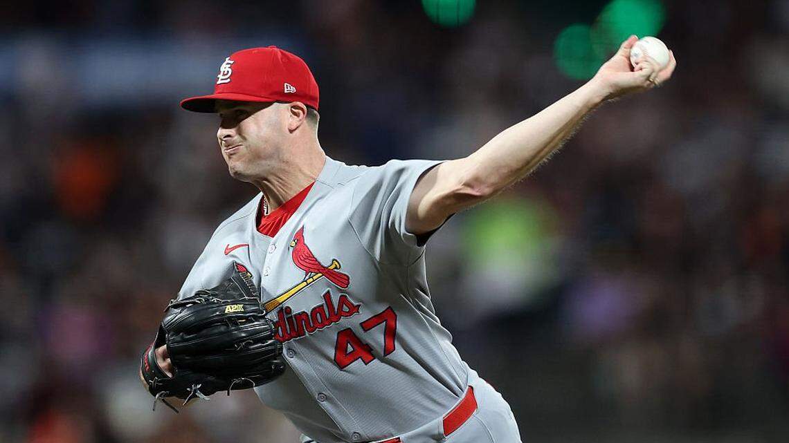 SAN FRANCISCO, CALIFORNIA - SEPTEMBER 23: John King #47 of the St. Louis Cardinals pitches against the San Francisco Giants in the fourth inning at Oracle Park on September 23, 2025 in San Francisco, California. (Photo by Ezra Shaw/Getty Images)