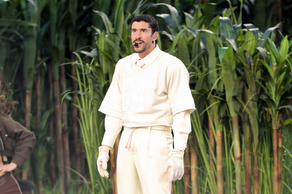 Bad Bunny performing during the Apple Music Super Bowl LX Halftime Show.