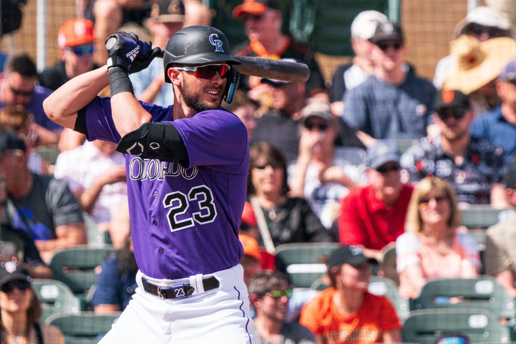 Colorado Rockies outfielder Kris Bryant (23) at bat.