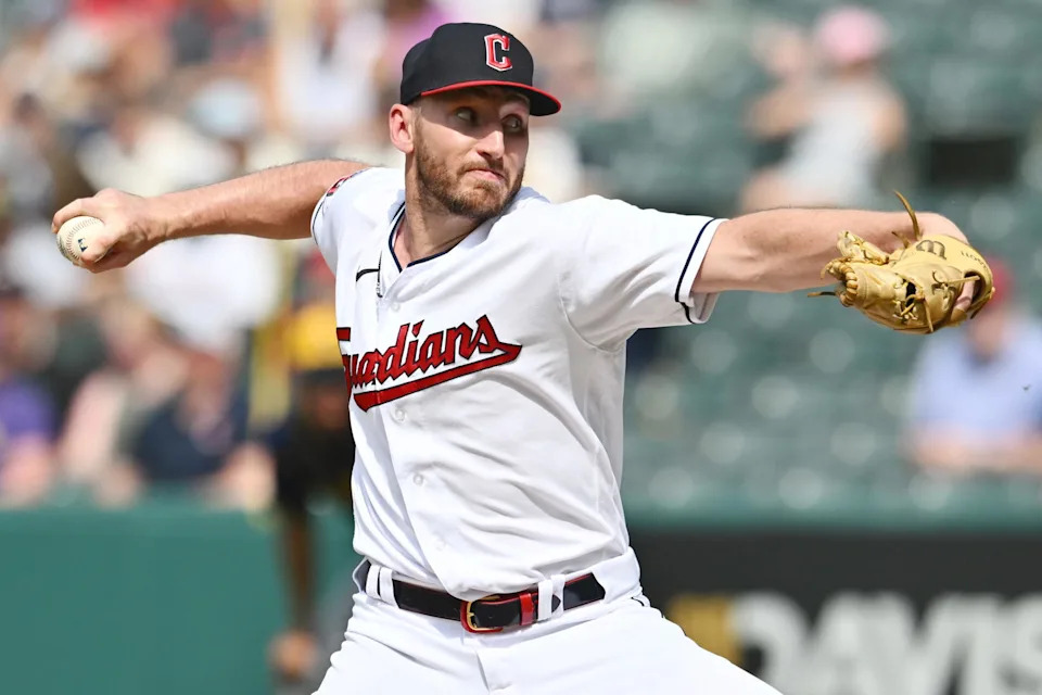 Jun 25, 2023; Cleveland, Ohio, USA; Cleveland Guardians relief pitcher Trevor Stephan (37) throws a pitch during the tenth inning against the Milwaukee Brewers at Progressive Field. Mandatory Credit: Ken Blaze-Imagn Images