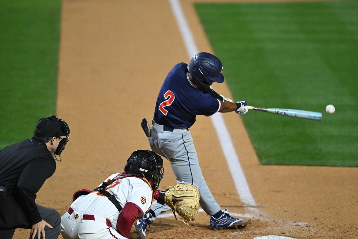 Pepperdine Wave infielder Kai Laxa (2) swings during an NCAA Men's baseball game between the USC Trojans and Pepperdine Wave Friday February 13,2026 at Dedeaux Field in Los Angeles Calif Pepperdine Wave infielder Kai Laxa (2) swings during an NCAA Men's baseball game between the USC Trojans and Pepperdine Wave Friday February 13,2026 at Dedeaux Field in Los Angeles Calif