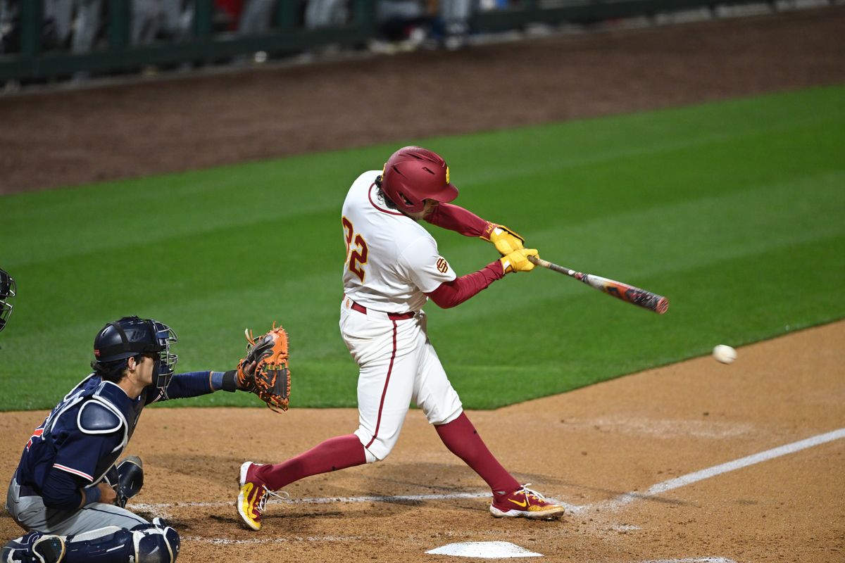 USC Trojan catcher Richard Tejeda (32) swings a foul ball during an NCAA Men's baseball game between the USC Trojans and Pepperdine Wave Friday February 13,2026 at Dedeaux Field in Los Angeles Calif USC Trojan catcher Richard Tejeda (32) swings a foul ball during an NCAA Men's baseball game between the USC Trojans and Pepperdine Wave Friday February 13,2026 at Dedeaux Field in Los Angeles Calif