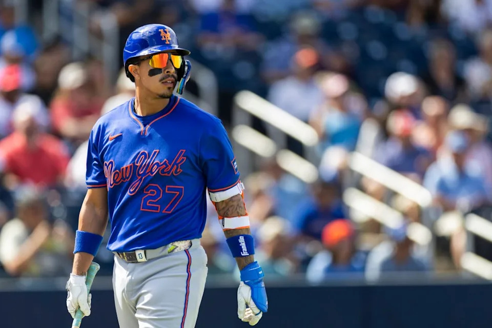Mark Vientos walks back to the dugout after striking out in the fifth inning of the Mets’ 5-0 spring training win over the Astros on Feb. 26, 2026 in West Palm Beach, Fla. Corey Sipkin for the NY POST