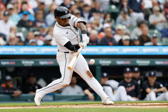 Andy Ibanez playing with the Detroit Tigers in 2025.