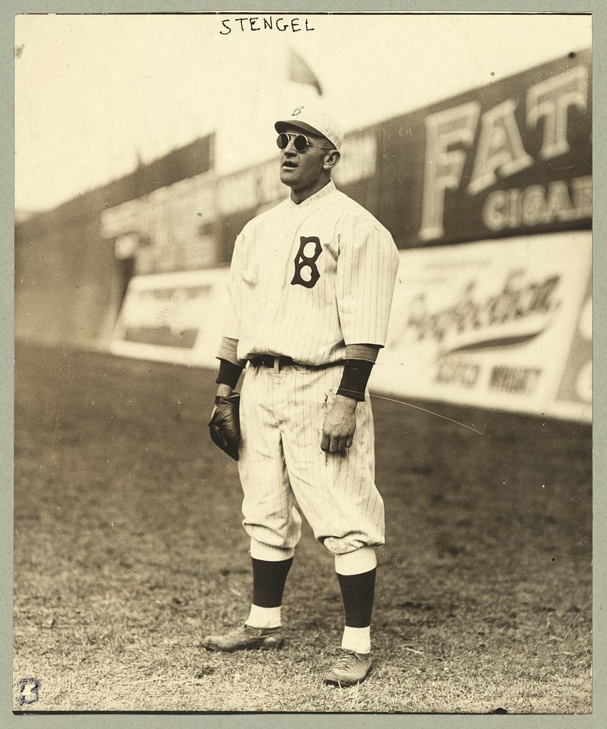 Casey Stengel is shown playing outfield for the Brooklyn Dodgers circa 1915. (George Grantham Bain Collection, Library of Congress)