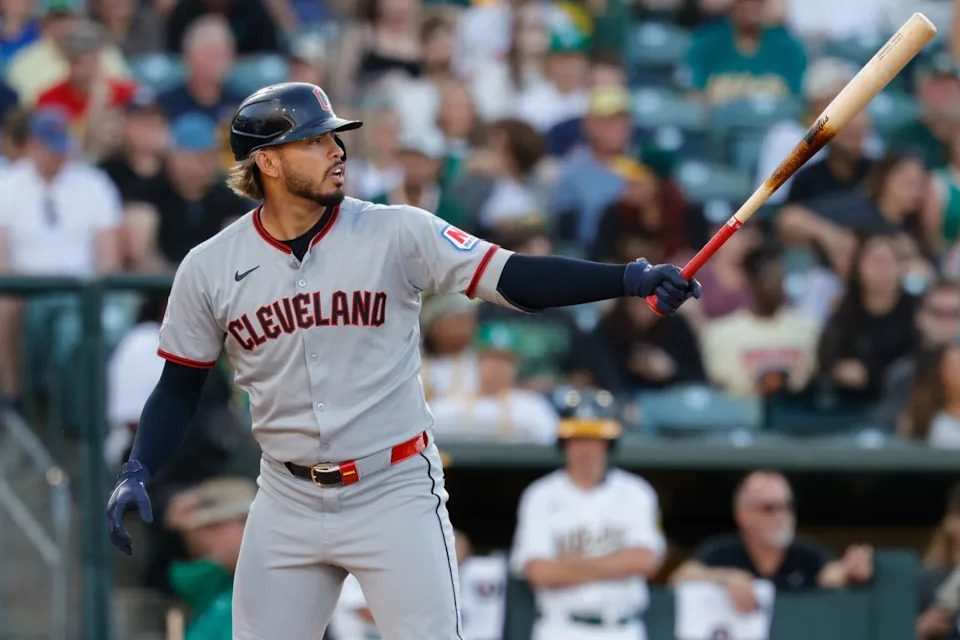 Jun 20, 2025; West Sacramento, California, USA; Cleveland Guardians shortstop Gabriel Arias (13) bats during the game against the Athletics at Sutter Health Park. Mandatory Credit: Sergio Estrada-Imagn Images