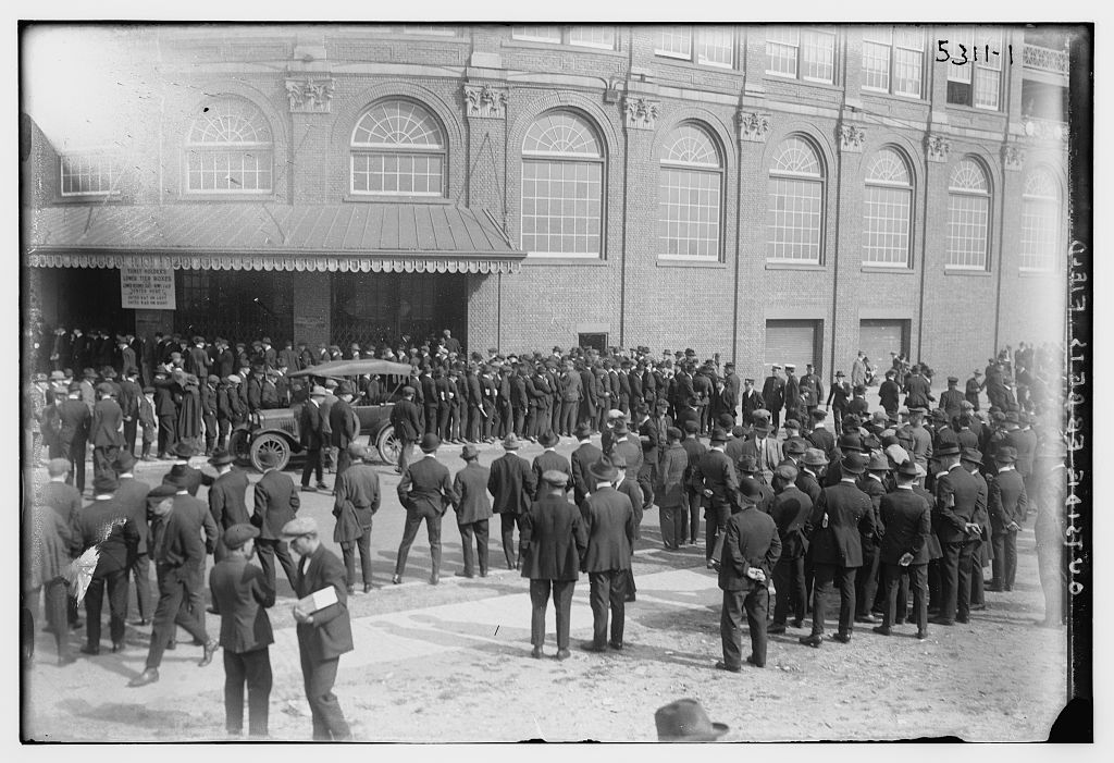 The exterior of Ebbets Field is shown in 1920. (George Grantham Bain Collection, Library of Congress)