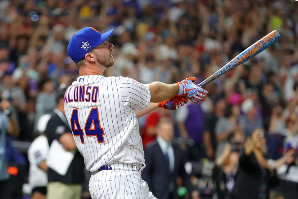 DENVER, CO – JULY 12: Pete Alonso #20 of the New York Mets bats in the final round during the 2021 T-Mobile Home Run Derby at Coors Field on Monday, July 12, 2021 in Denver, Colorado. (Photo by Mary DeCicco/MLB Photos via Getty Images)