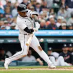 Andy Ibanez playing with the Detroit Tigers in 2025.