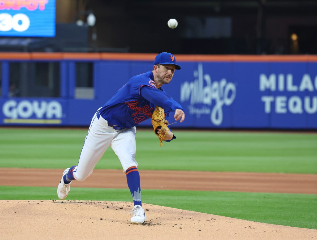 Griffin Canning (46) pitches in the first inning when the New York Mets played the Atlanta Braves Thursday, June 26, 2025 at Citi Field in Queens, NY. 