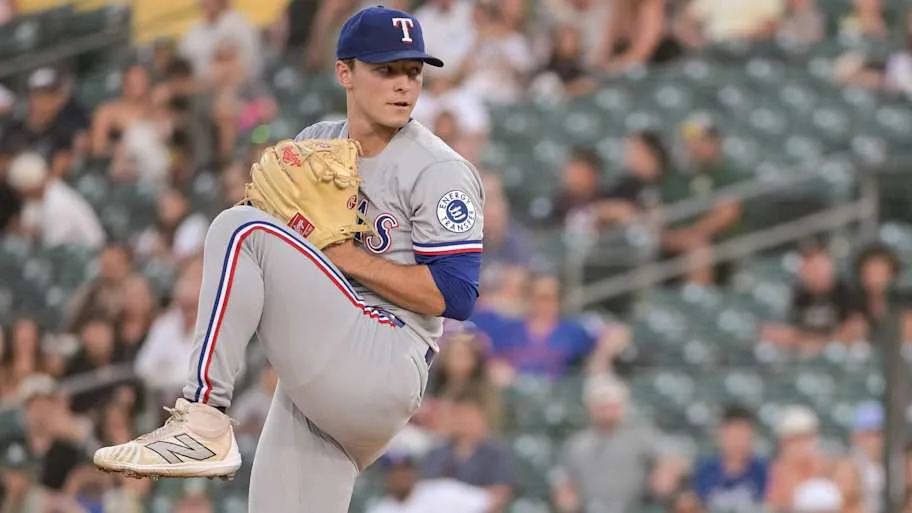 Texas Rangers pitcher Jack Leiter (35) throws a pitch.