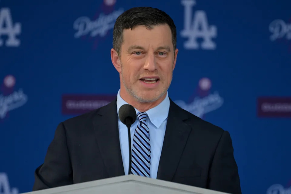 Los Angeles Dodgers president of baseball operations Andrew Friedman at superstar Shohei Ohtani's introductory press conference.