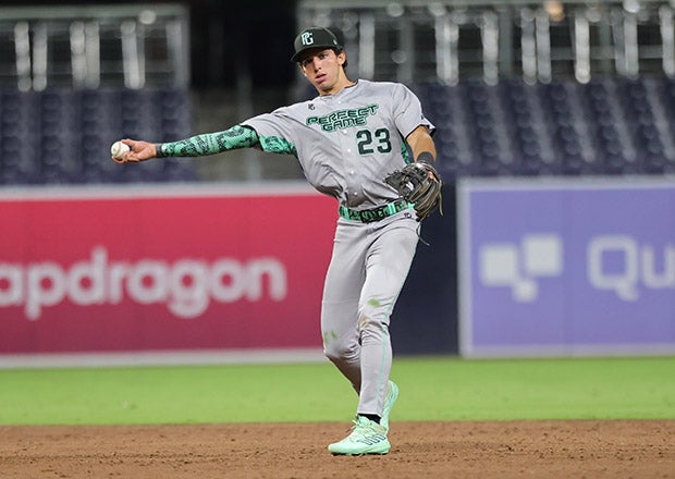 Jacob Lombard in action at the Perfect Game All-American Classic last summer. (PHOTO: Steven Silva)