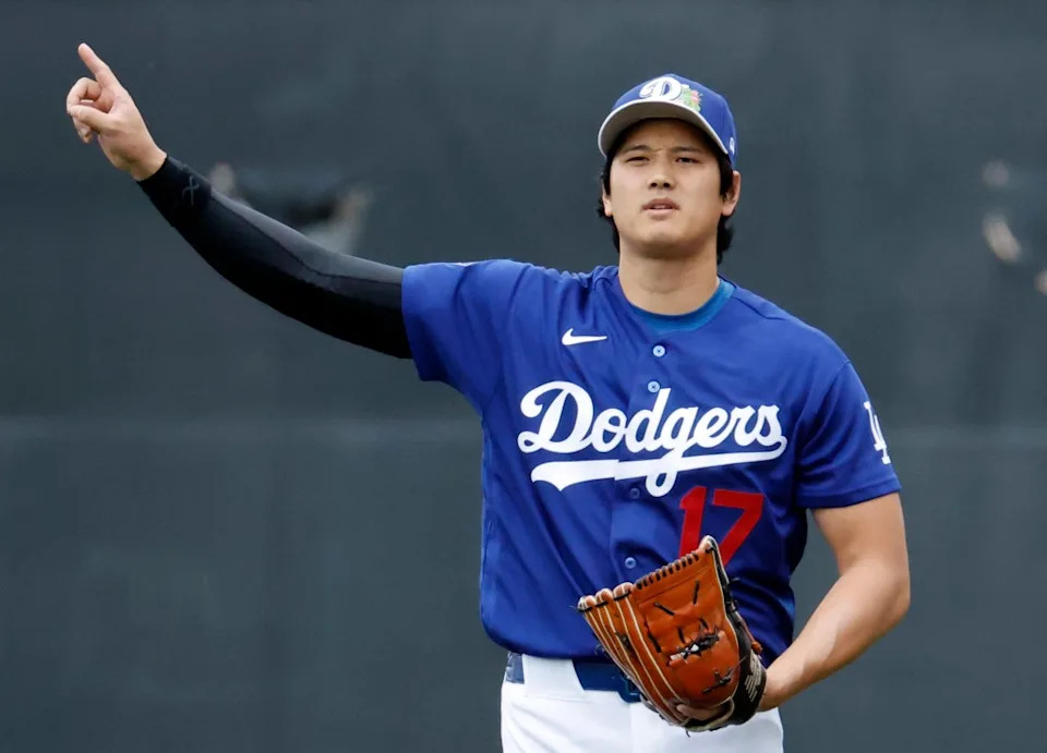 Dodgers star pitcher Shohei Ohtani works out at spring training. JASON SZENES FOR THE CALIFORNIA POST