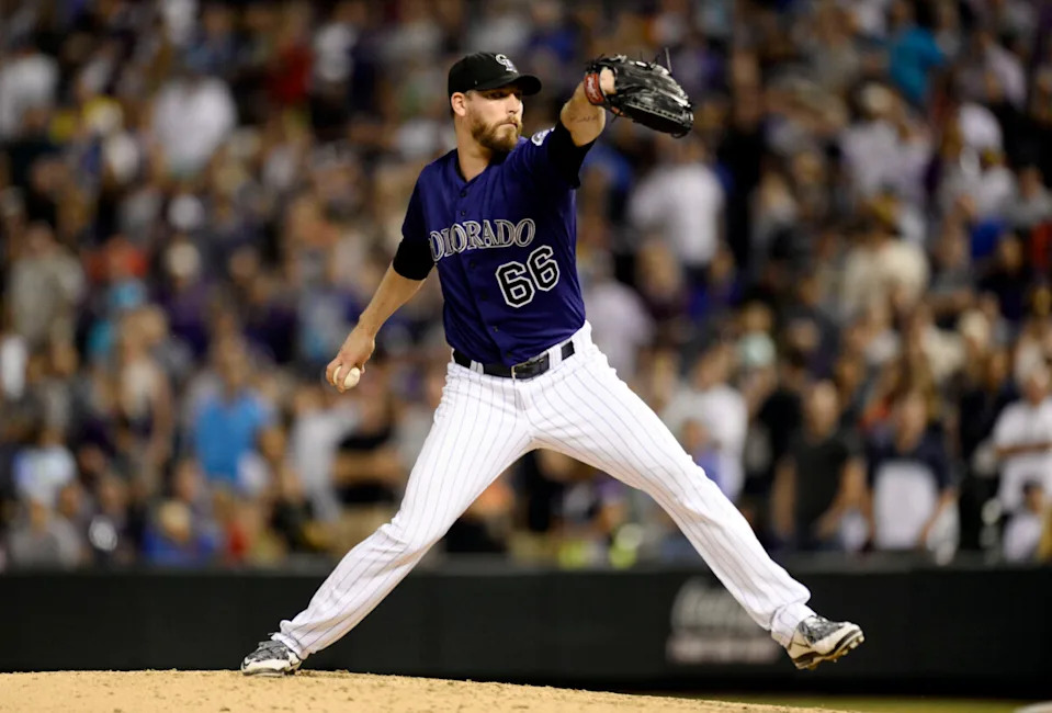 Former Los Angeles Dodgers relief pitcher John Axford with the Colorado Rockies in 2015.