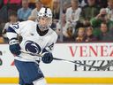 Penn State's Gavin McKenna skates against Arizona State during the second period of an NCAA college hockey game, Friday, Oct. 3, 2025, in Tempe, Ariz.