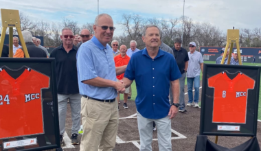 McLennan retires jerseys of former All-Americans Greg Dennis and Dave Van Horn