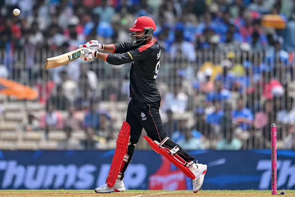 Canada's Yuvraj Samra plays a shot during the 2026 ICC Men's T20 Cricket World Cup group stage match between Canada and New Zealand at the MA Chidambaram Stadium in Chennai on February 17, 2026. (Photo by R. Satish BABU / AFP via Getty Images)