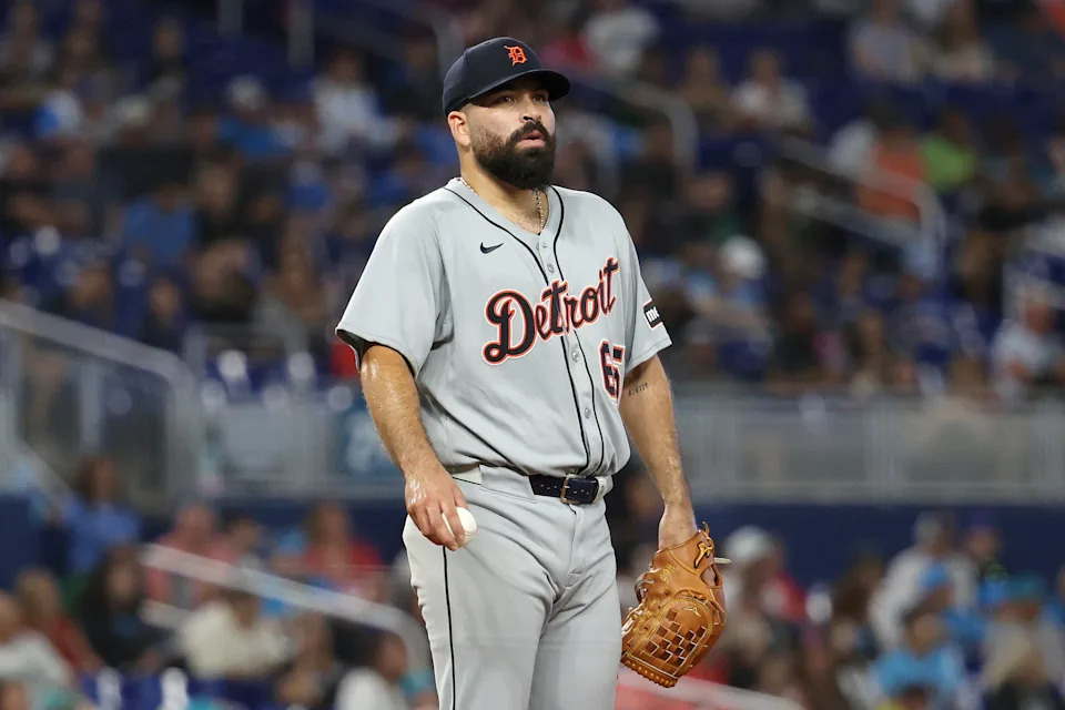 MIAMI, FLORIDA - SEPTEMBER 14: Jose Urquidy #65 of the Detroit Tigers looks on during the seventh inning against the Miami Marlins at loanDepot park on September 14, 2025 in Miami, Florida. (Photo by Leonardo Fernandez/Getty Images) | Getty Images