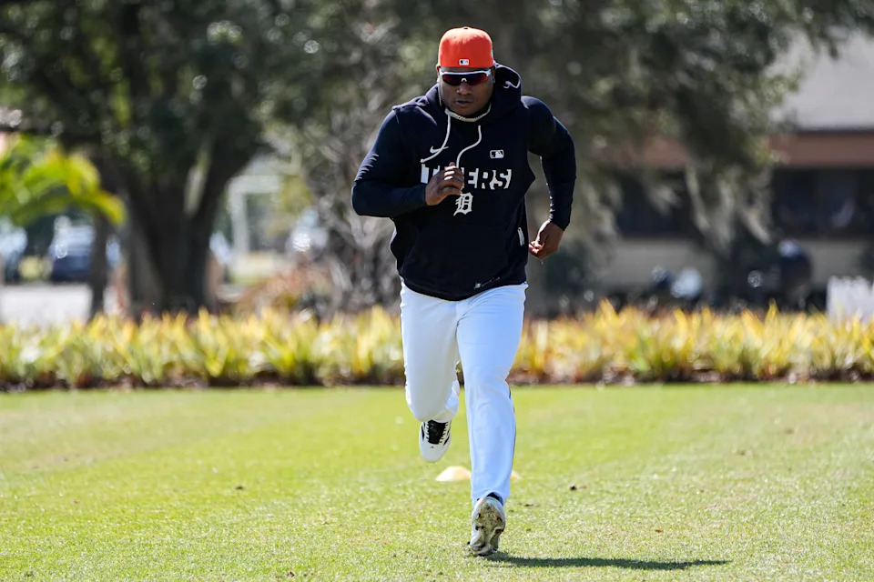 Detroit Tigers pitcher Framber Valdez practices during spring training at TigerTown in Lakeland, Fla. on Tuesday, Feb. 17, 2026.