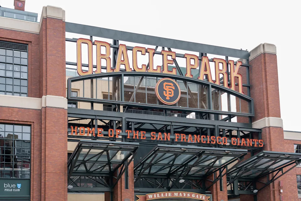 Oracle Park sign is seen in San Francisco, California, USA - June 6, 2023. Oracle Park  is a baseball stadium in the SoMa district of San Francisco.