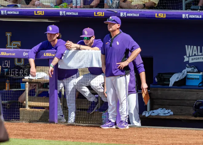 LSU Tigers Head Coach Jay Johnson as The LSU Tigers take on the West Virginia Mountaineers in game 1 of the 2025 NCAA Div 1 Super Regional Baseball Championship at Alex Box Stadium in Baton Rouge, LA. Saturday, June 7, 2025. Saturday, June 7, 2025.