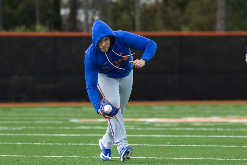 Juan Soto fields a ball during the Mets’ spring training session Feb. 15. Corey Sipkin for the NY Post