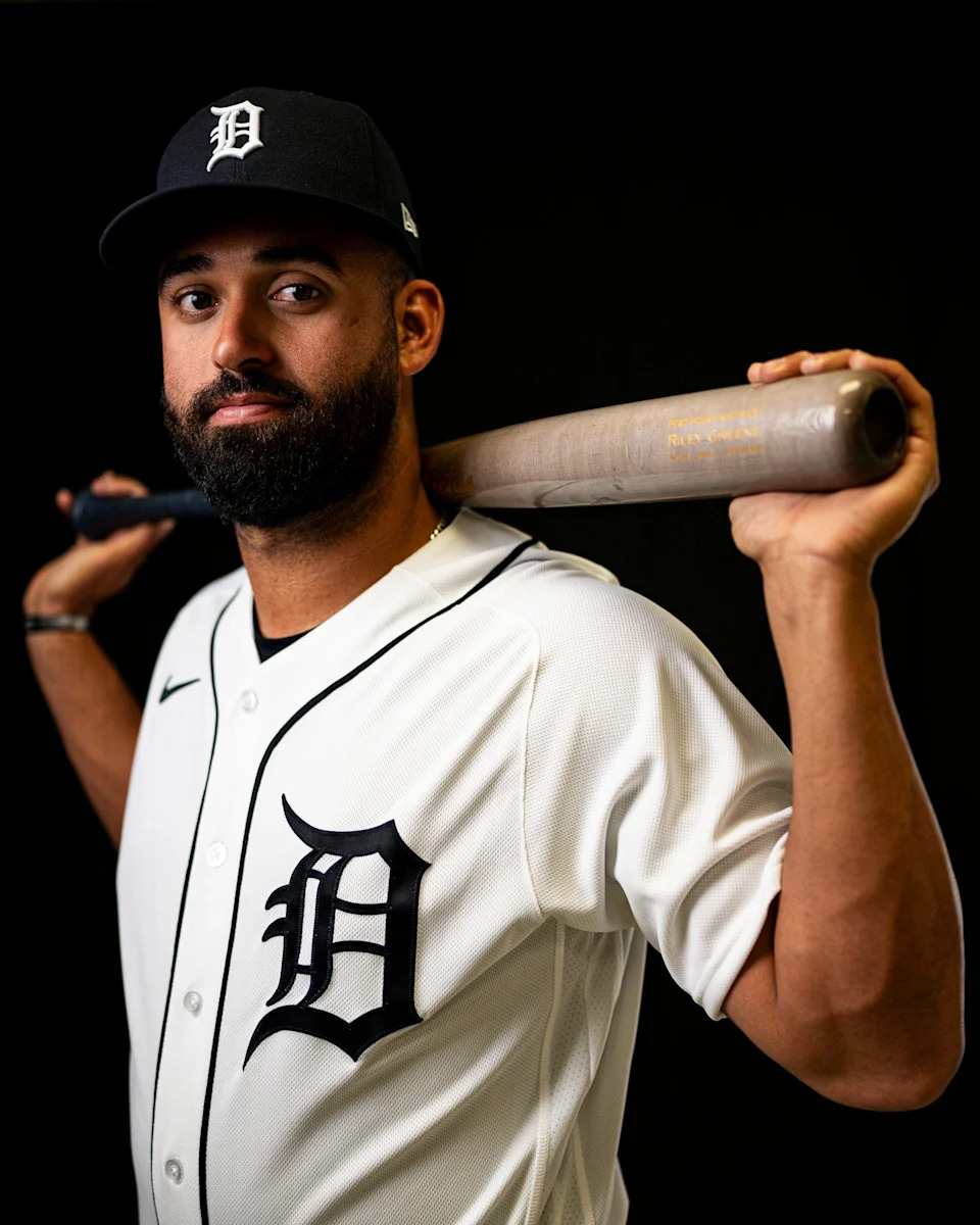 Detroit Tigers outfielder Riley Greene on picture day during spring training at TigerTown in Lakeland, Fla. on Tuesday, Feb. 17, 2026.
