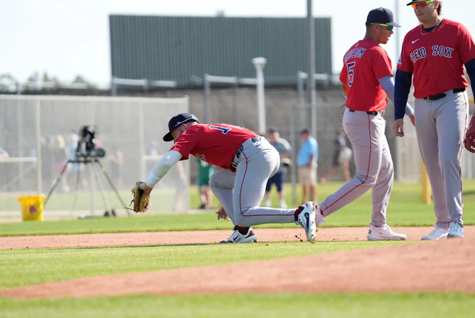 Scenes from the first full squad workout of the spring for the Boston Red Sox at JetBlue Park at Fenway South on Monday, Feb. 17, 2025.