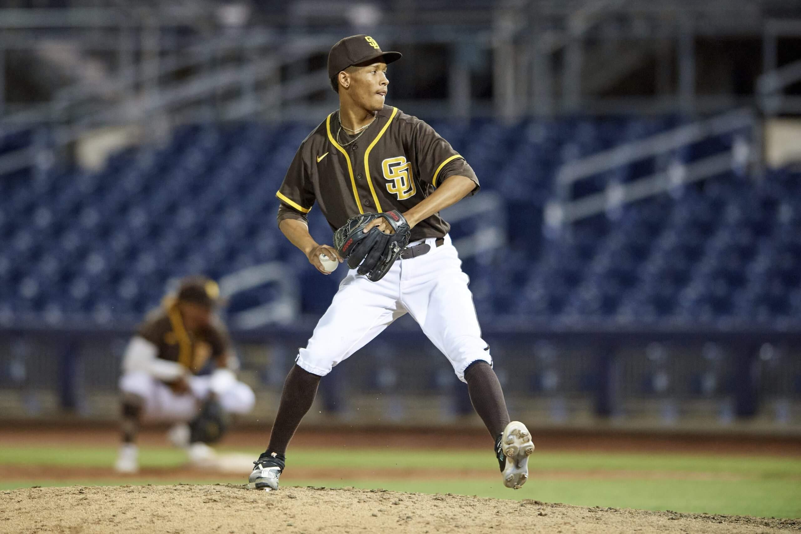 ACL Padres pitcher Miguel Mendez (12) during a game against the ACL Royals on July 22, 2022, at Peoria Stadium in Peoria, Ariz.