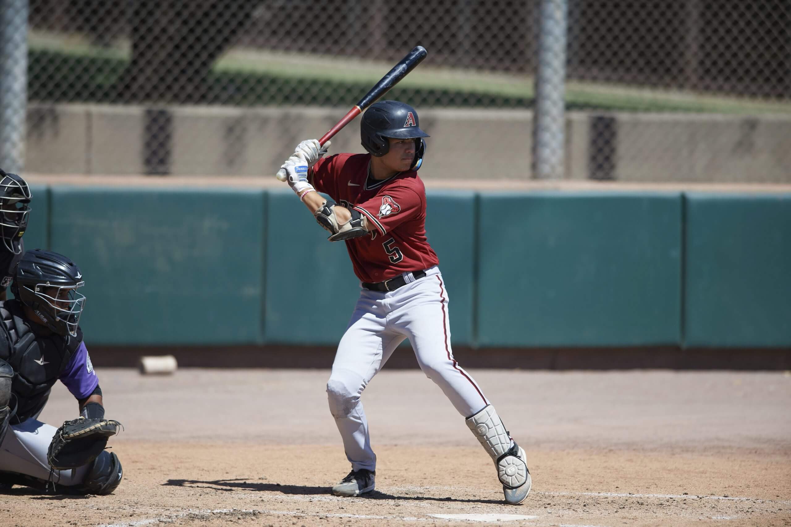 Demetrio Crisantes (5) of the Arizona Diamondbacks at bat during an Instructional League game against the Colorado Rockies on September 15, 2023 at Salt River Fields in Scottsdale, Arizona. 