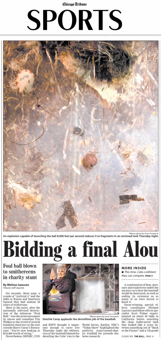 The so-called "Bartman ball" was destroyed on Feb. 26, 2004, at Harry Caray's restaurant in River North. (Chicago Tribune)