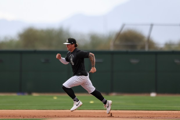 White Sox catcher Korey Lee runs the bases during spring training at Camelback Ranch on Feb. 18, 2026, in Glendale, Ariz. (Eileen T. Meslar/Chicago Tribune)